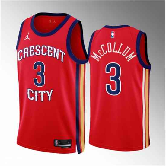 Men New Orleans Pelicans 3 CJ McCollum Red 2022 23 Statement Edition Stitched Basketball Jersey